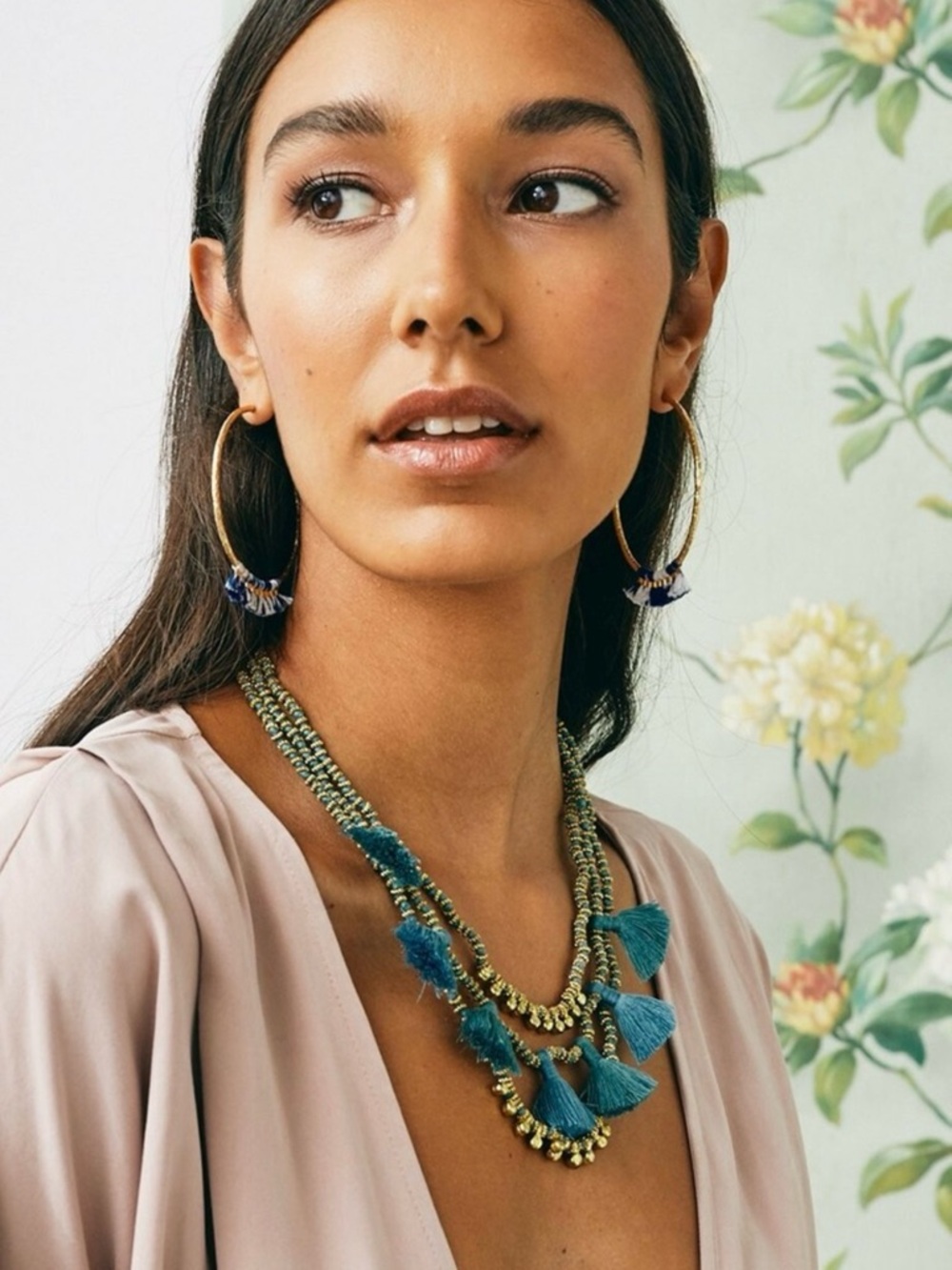 Handcrafted Teal Tassel Statement Necklace